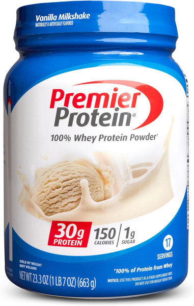 【Limited time sale】Premier Protein Powder, Vanilla Milkshake, 30g Protein, 1g Sugar, 100% Whey Protein, Keto Friendly, No Soy Ingredients, Gluten Free, 17 Servings, 23.3 Ounces