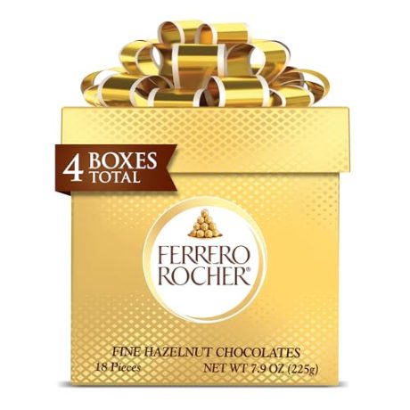 【Christmas Special】Ferrero Rocher, 4 Holiday Gift Boxes, Gourmet Milk Chocolate Hazelnut, Chocolate Gift Box, Individually Wrapped, 7.9 oz Each