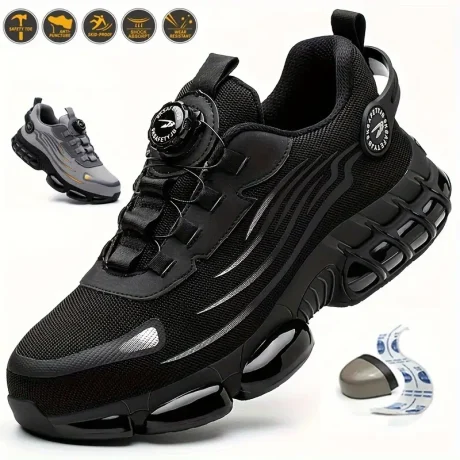 【Best-Selling Items】Breathable Fabric Mid-Top Safety Shoes with Lace Closure, Anti-Smash, Anti-Puncture Steel Toe Cap, Comfortable Work Footwear with Rubber Sole and Fabric Insole.